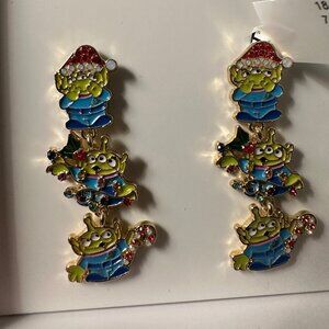 Pixar BAUBLEBAR Dangle Aliens Candy Cane/Holly Jewelry Holiday Earrings NIB